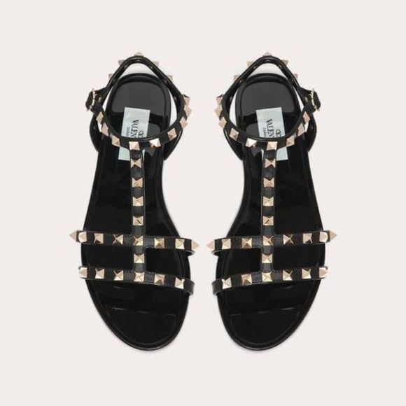 Valentino Garavani Rockstud Flat Sandals - Black - Size 39 - Picture 5 of 14